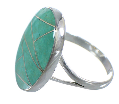Sterling Silver And Turquoise Inlay Ring Size 8-1/2 VX57249